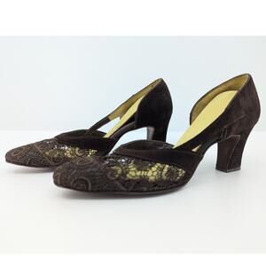 Vintage Lacey Brown Heels with Faux Wood Accent Size 7S Citations Soft Steps